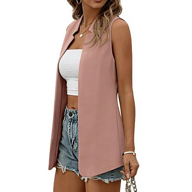 Women's Sleeveless Open Front Lapel Curved Hem Casual Business Blazer Vest