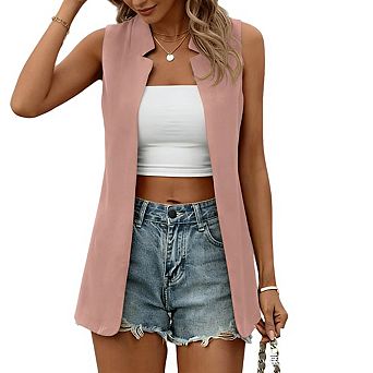 Women's Sleeveless Open Front Lapel Curved Hem Casual Business Blazer Vest