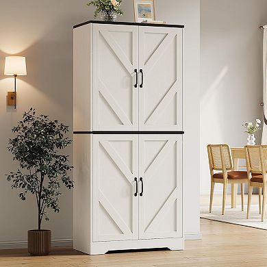 69" Farmhouse Kitchen Pantry Cabinet with 4 Doors, Adjustable Shelves for Dining Room, Living Room