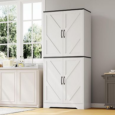 69" Farmhouse Kitchen Pantry Cabinet with 4 Doors, Adjustable Shelves for Dining Room, Living Room