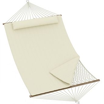 Hammock with Stand, Cotton Rope, Padded Polyester, Adjustable Steel Frame for Patio, Garden