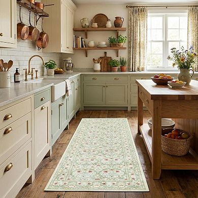 Vintage Floral Soft Rugs,Foldable,Non-Shedding Floor Cover,Non Slip,Low Pile