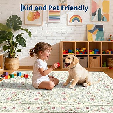 Vintage Floral Soft Rugs,Foldable,Non-Shedding Floor Cover,Non Slip,Low Pile