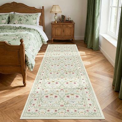 Vintage Floral Soft Rugs,Foldable,Non-Shedding Floor Cover,Non Slip,Low Pile