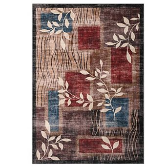 Modern Floral Rug Farmhouse Washable Carpet, Ultra Soft Non-Slip Indoor Mat for Bedroom Living Room