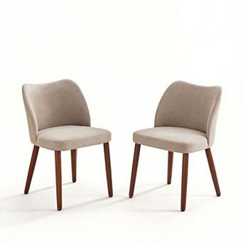 Modern Wingback Dining Chairs Set of 2, Upholstered Linen Kitchen Chairs with Thick Cushions