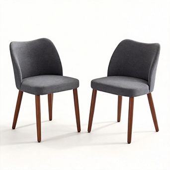 Modern Wingback Dining Chairs Set of 2, Upholstered Linen Kitchen Chairs with Thick Cushions
