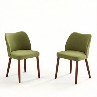 Modern Wingback Dining Chairs Set of 2, Upholstered Linen Kitchen Chairs with Thick Cushions