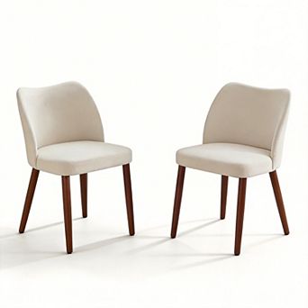 Modern Wingback Dining Chairs Set of 2, Upholstered Linen Kitchen Chairs with Thick Cushions