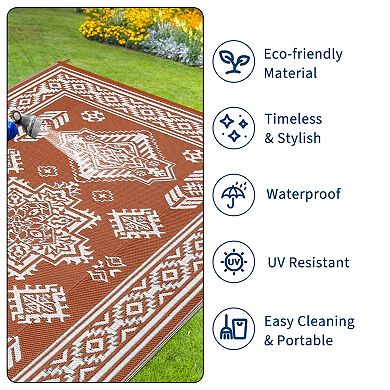 Outdoor Rug Plastic Straw Rugs Waterproof Reversible Mat, UV-Resistant Camping Carpet