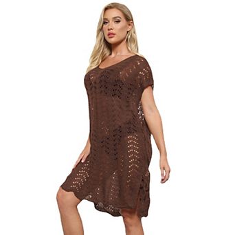 Women Crochet Swimsuit Cover Up Hollow Out Knit Beach Dress with Side Tie