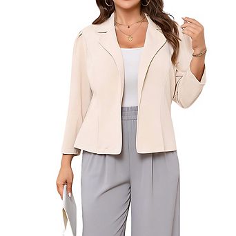Women's Plus Size Open Front Blazer 3/4 Sleeve Notched Lapel Office Jacket