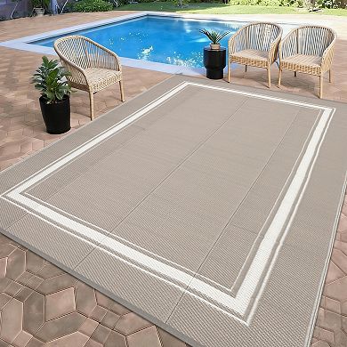 Waterproof Reversible Outdoor Rug Modern Edged Plastic Straw Carpet, Lightweight Durable Area Mat