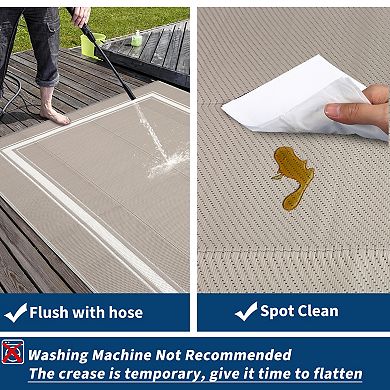 Waterproof Reversible Outdoor Rug Modern Edged Plastic Straw Carpet, Lightweight Durable Area Mat
