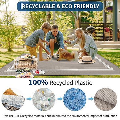 Waterproof Reversible Outdoor Rug Modern Edged Plastic Straw Carpet, Lightweight Durable Area Mat