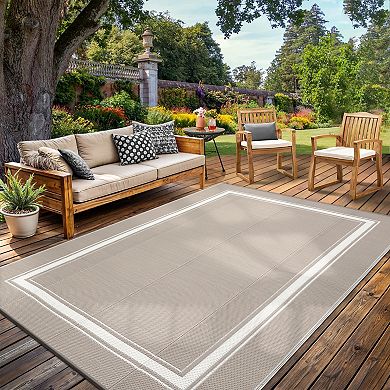 Waterproof Reversible Outdoor Rug Modern Edged Plastic Straw Carpet, Lightweight Durable Area Mat