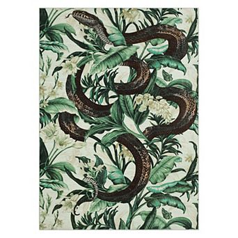 Snake Floral Ultra-Soft Non-Slip Throw Rug, Low Pile Carpet for Living Room