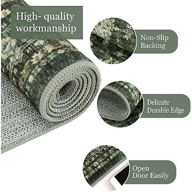 Washable Area Rug Vintage Distressed Accent Carpet with Non-Slip Backing Stain-Resistant