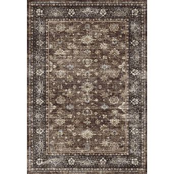 Washable Area Rug Vintage Distressed Accent Carpet with Non-Slip Backing Stain-Resistant
