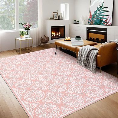 Machine Washable Large Area Rugs Modern Floral Non Slip Vintage Carpet Soft Non Shedding