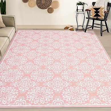 Machine Washable Large Area Rugs Modern Floral Non Slip Vintage Carpet Soft Non Shedding