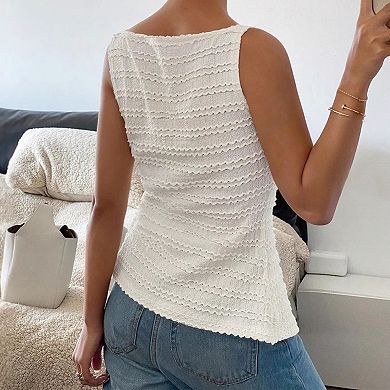 Women's Sleeveless Tank Top Button Front Square Neck Casual Blouse