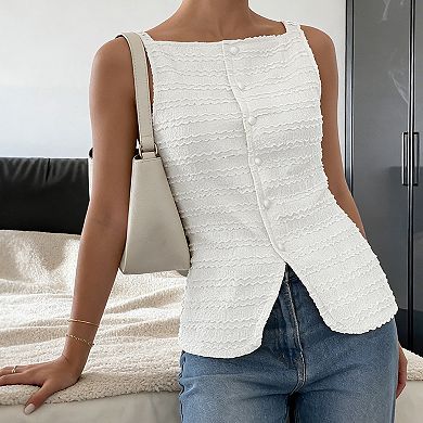 Women's Sleeveless Tank Top Button Front Square Neck Casual Blouse