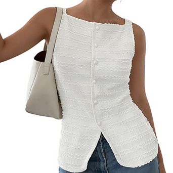 Women's Sleeveless Tank Top Button Front Square Neck Casual Blouse