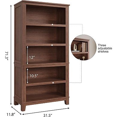 Adjustable 5-Tier Bookshelf for Home Office, Tall 71" Wooden Bookcase with Open Storage Shelves
