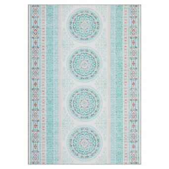 Washable Vintage Boho Area Rug Non-Slip Backing Stain Resistant Carpet for Living Room Bedroom