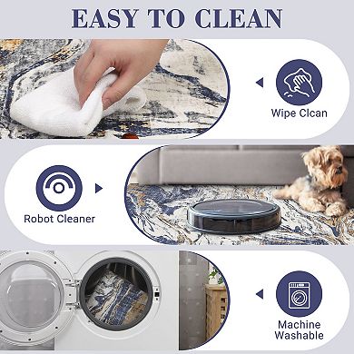 Modern Abstract Synthetic Wool Rug, Washable, Non-Slip, Short-Pile, Collapsible Carpet for Bedroom