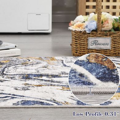 Modern Abstract Synthetic Wool Rug, Washable, Non-Slip, Short-Pile, Collapsible Carpet for Bedroom