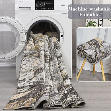 Modern Abstract Synthetic Wool Rug, Washable, Non-Slip, Short-Pile, Collapsible Carpet for Bedroom