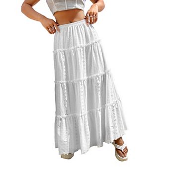 Women's Summer Maxi Skirt Trendy High Waist Pleated Ruffle Long Skirts Flowy Beach Boho Skirt