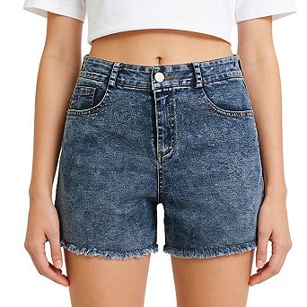 Women's Denim Shorts Frayed Hem High Rise Waist Casual Shorts