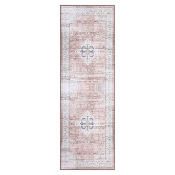 Washable Vintage Distressed Rug Oriental Medallion Design Non-Slip Carpet