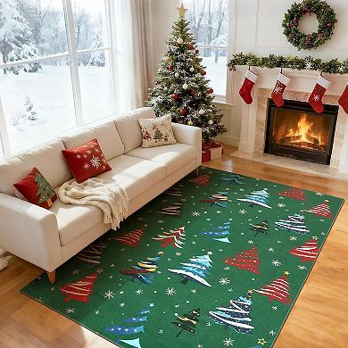 Soft Holiday Area Rug,Non-Slip Backing,Low-Pile
