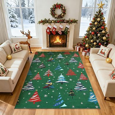 Soft Holiday Area Rug,Non-Slip Backing,Low-Pile