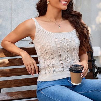 Women's Cable Knit Cami Top Scoop Neck Sleeveless Textured Knit Tank