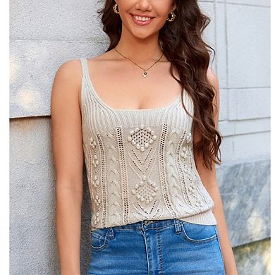 Women's Cable Knit Cami Top Scoop Neck Sleeveless Textured Knit Tank