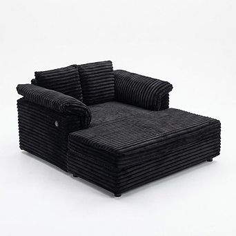 Oversized Chaise Lounge Chair, Comfy Corduroy Lounge Sofa with Wide Armrest Pads for Living Room