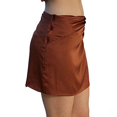 Women's Lace Trim Satin Cover Up Skirt Twist Front Mini Length Wrap Skirts