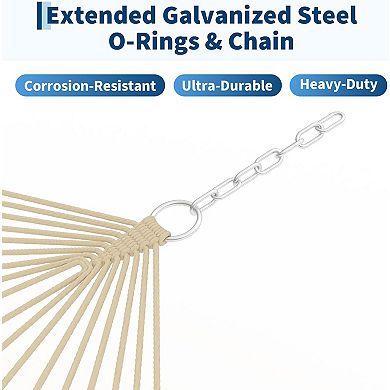 Double Quilted Fabric Hammock with Hardwood Spreader Bars and Pillow, Large Hammock for Outdoor