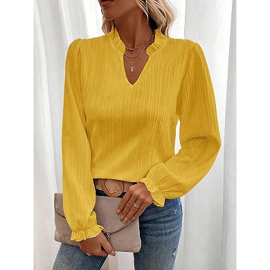 Womens Blouses Dressy Casual Flowy Boho Tops V Neck Long Sleeve Shirts