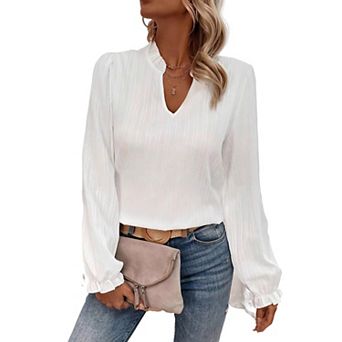 Womens Blouses Dressy Casual Flowy Boho Tops V Neck Long Sleeve Shirts