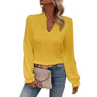Womens Blouses Dressy Casual Flowy Boho Tops V Neck Long Sleeve Shirts