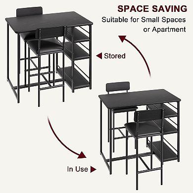 Dining Table and Chairs 3-Piece Bar Table with 2 PU Cushioned Stools, Space-Saving Dining Set