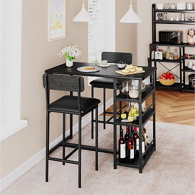 Dining Table and Chairs 3-Piece Bar Table with 2 PU Cushioned Stools, Space-Saving Dining Set