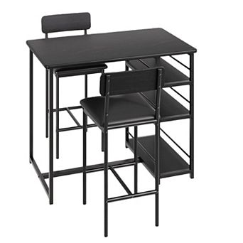 Dining Table and Chairs 3 pc Bar Table with 2 PU Cushioned Stools, Space-Saving Dining Set