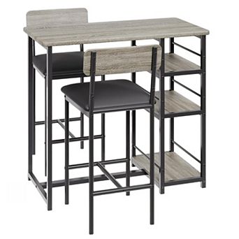 Dining Table and Chairs 3 pc Bar Table with 2 PU Cushioned Stools, Space-Saving Dining Set